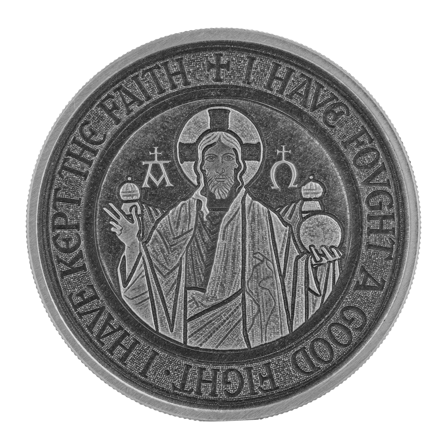 Jesus Christus Vintage-Münze "Alpha und Omega"